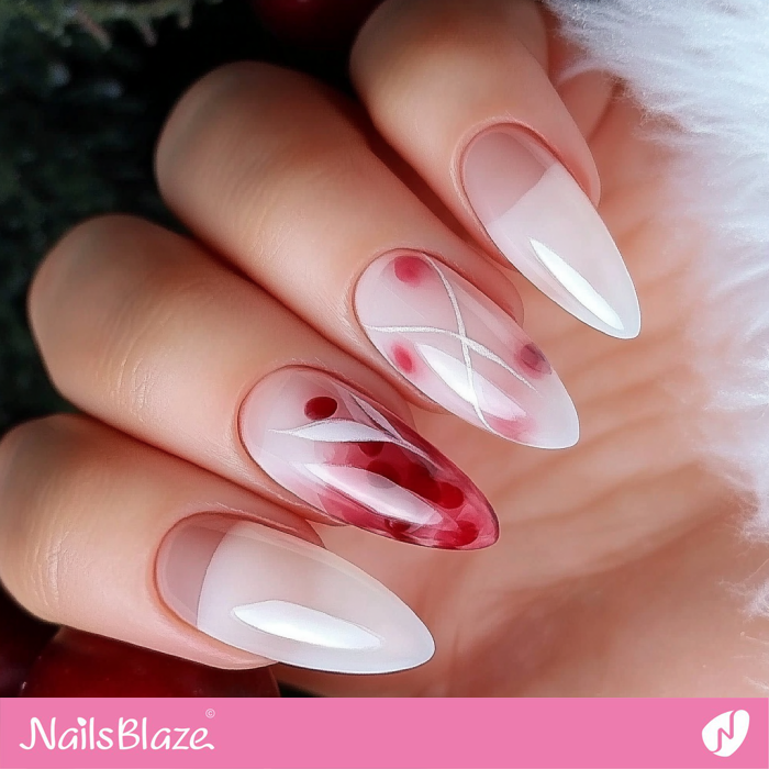 White Almond Nails with Cranberry Theme | Thanksgiving Cranberry Nails - NB6228