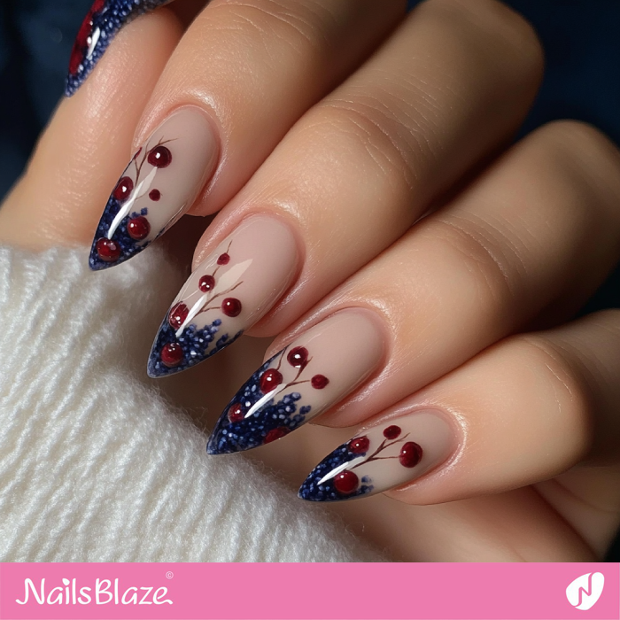 Cranberry Design French Nails | Thanksgiving Cranberry Nails - NB6229