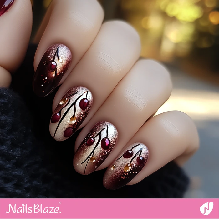 Crystal Cranberry Nails Design | Thanksgiving Cranberry Nails - NB6190