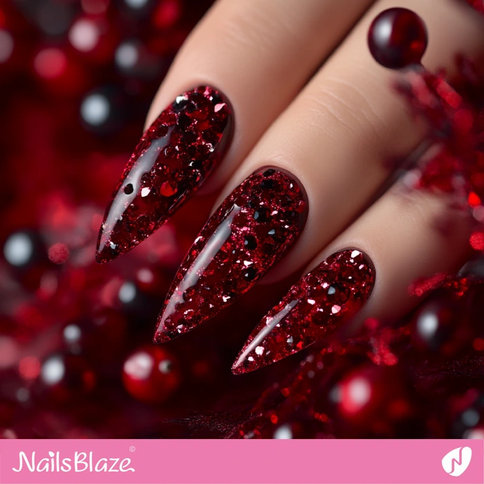 Cranberry-Inspired Rhinestone Nails | Thanksgiving Cranberry Nails - NB6192