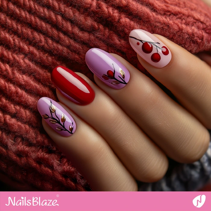 Cute and Simple Cranberry Nails | Thanksgiving Cranberry Nails - NB6193