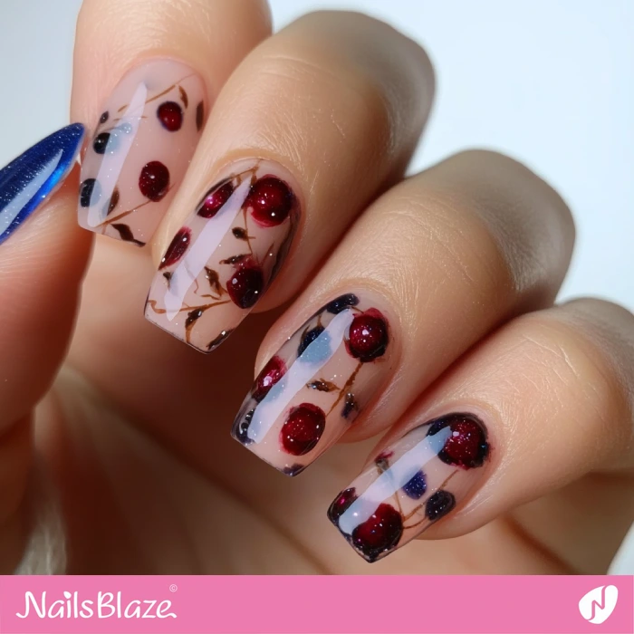 Short Nails with Cranberries | Thanksgiving Cranberry Nails - NB6197