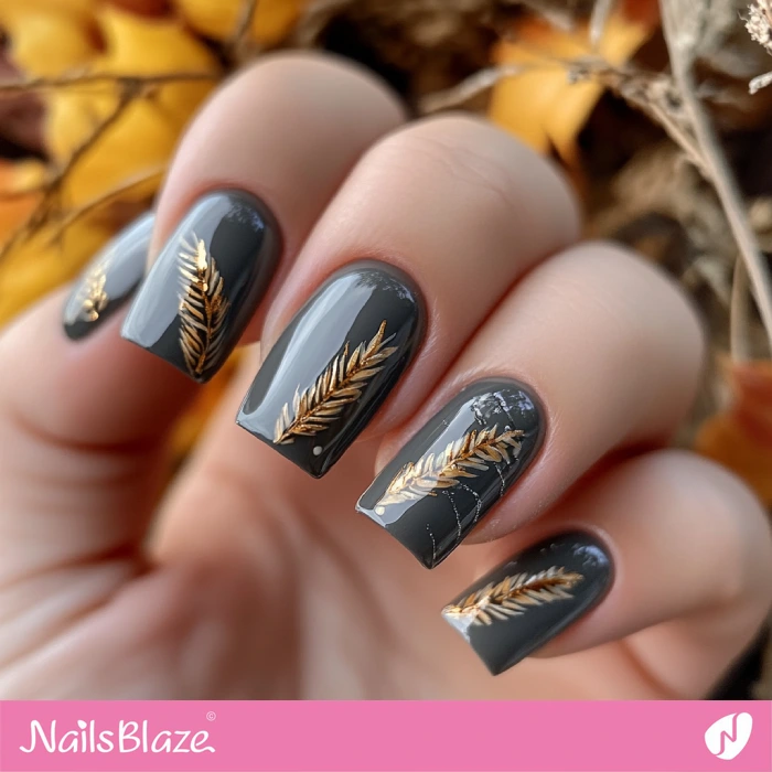 Gray Nails Wheat Design | Thanksgiving Harvest Nails - NB6308