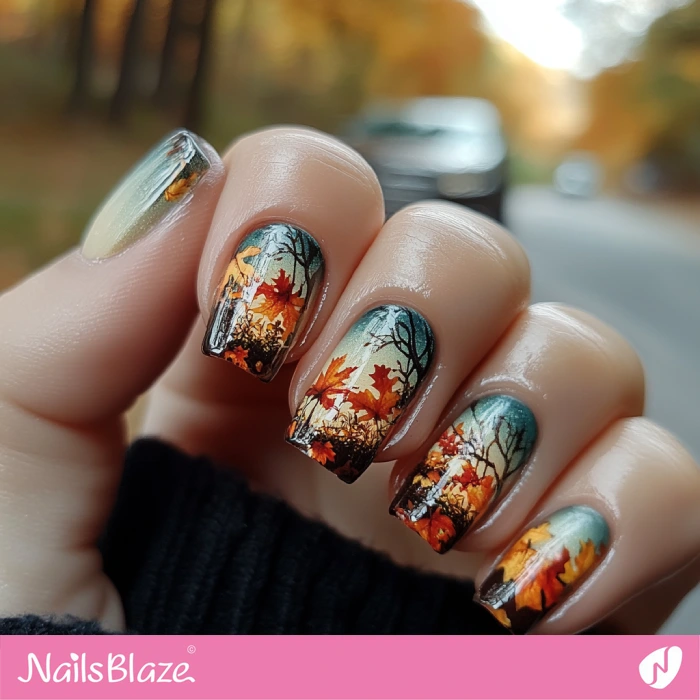 Ombre Nails Fall Leaves Design | Thanksgiving Harvest Nails - NB6319