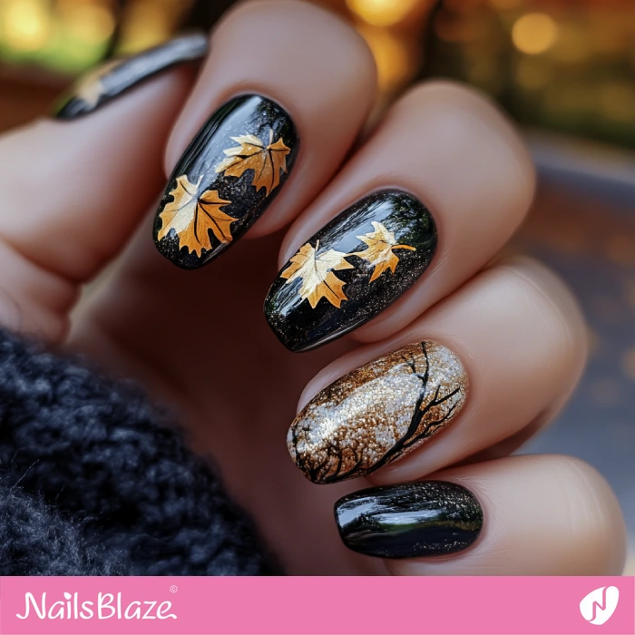 Fall Black Nails | Thanksgiving Harvest Nails - NB6322