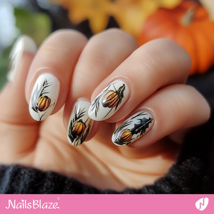 Simple Pumpkin Nails Design | Thanksgiving Harvest Nails - NB6324