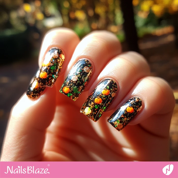 Nails with Pumpkin Pattern | Thanksgiving Harvest Nails - NB6326