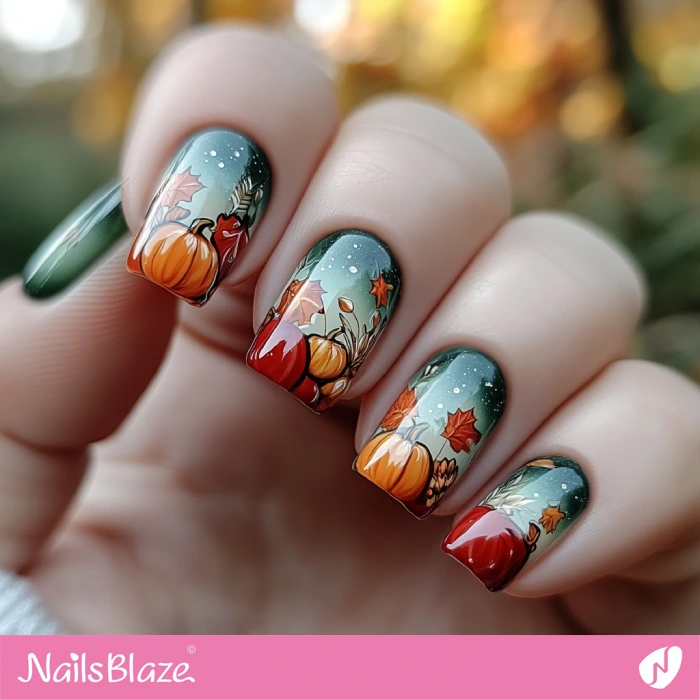 Short Harvest Theme Nails | Thanksgiving Harvest Nails - NB6329