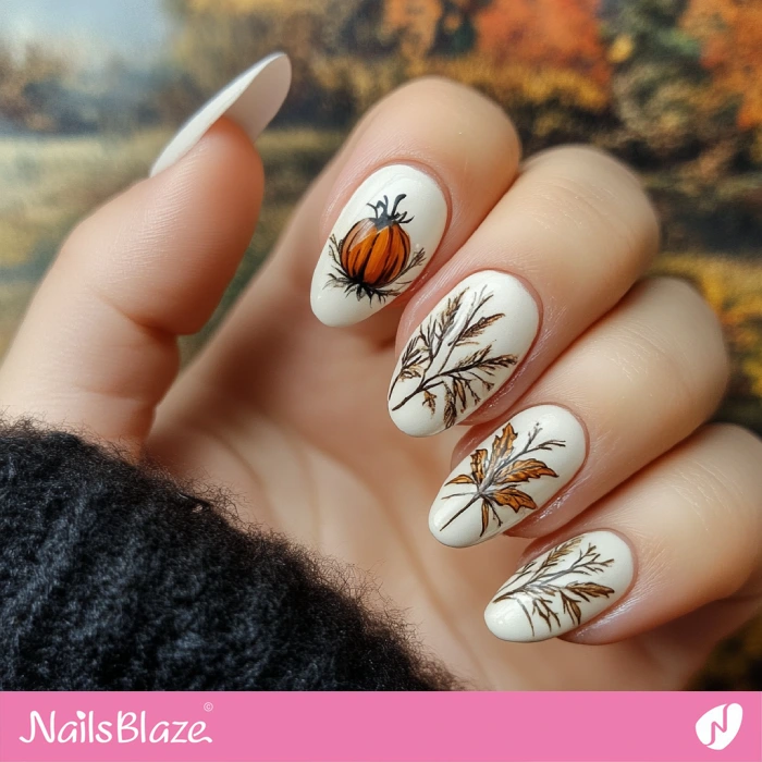 Pumpkin Accent for Autumn Nails | Thanksgiving Harvest Nails - NB6334