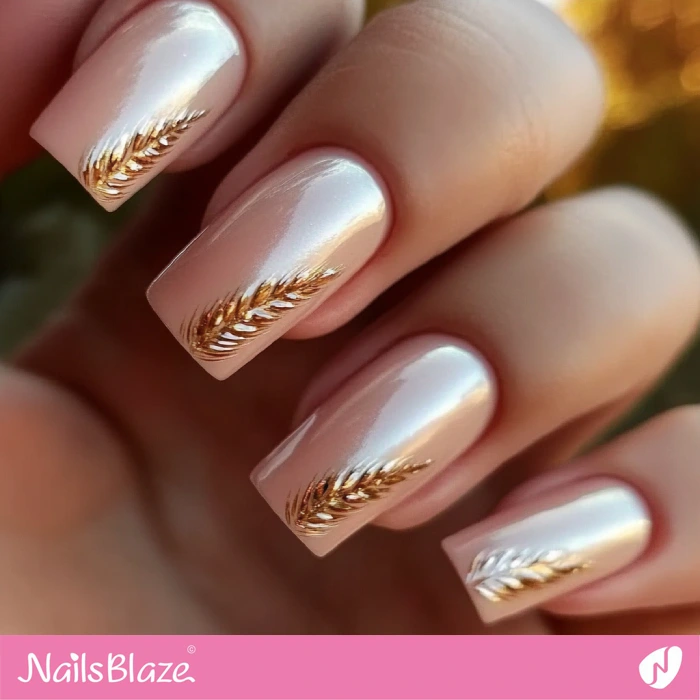 Shimmer Pink Nails Wheat Design | Thanksgiving Harvest Nails - NB6313