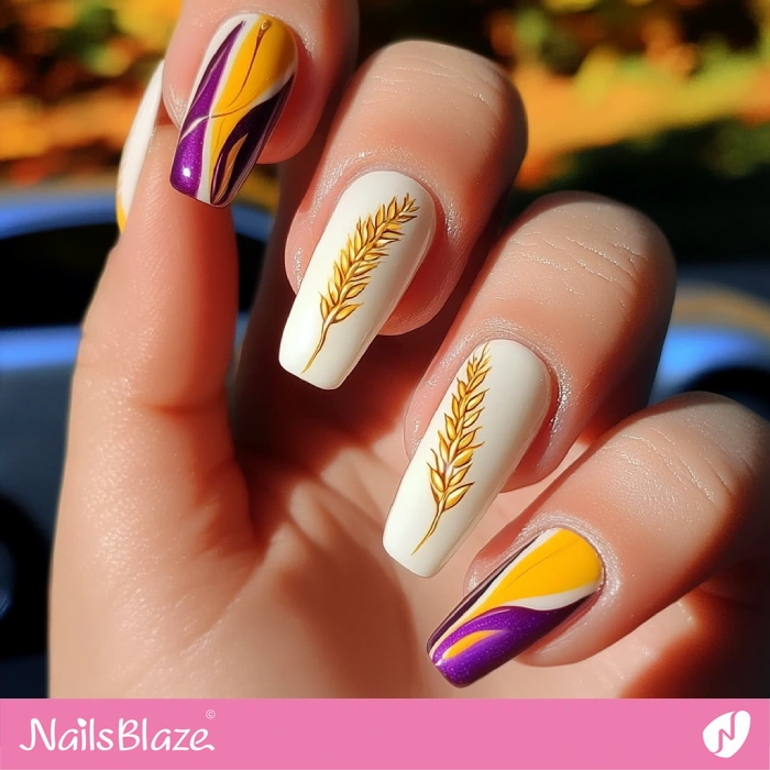 Swirl Nails and Wheat Accents | Thanksgiving Harvest Nails - NB6316