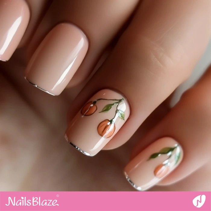 Short Soft Pink Nails with Pumpkin | Thanksgiving Pumpkin Nails - NB6202