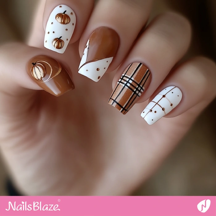 Rose Gold Pumpkin Design for Brown Nails | Thanksgiving Pumpkin Nails - NB6211