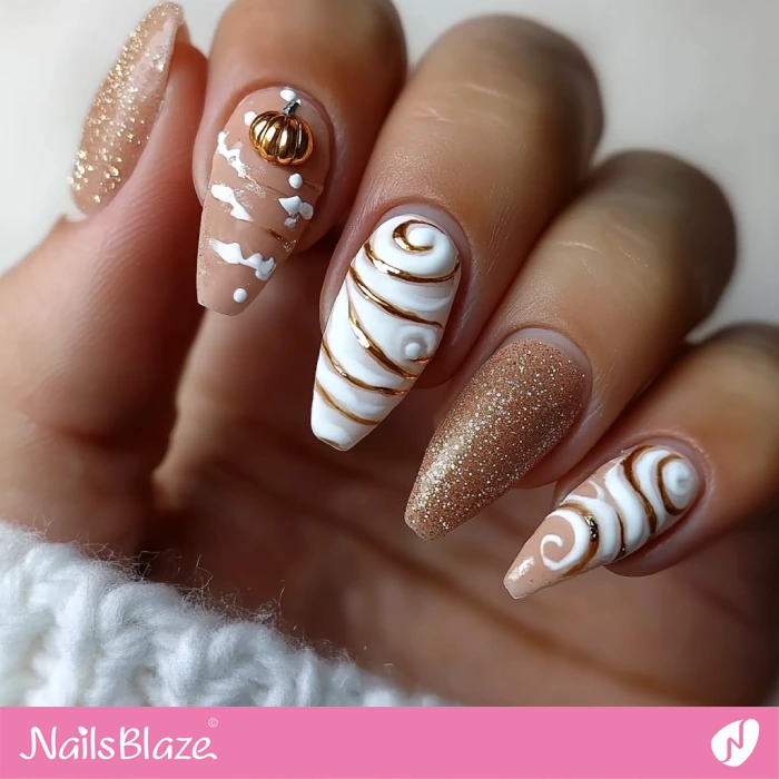 3D Pumpkin for Fall Embellished Nails | Thanksgiving Pumpkin Nails - NB6213