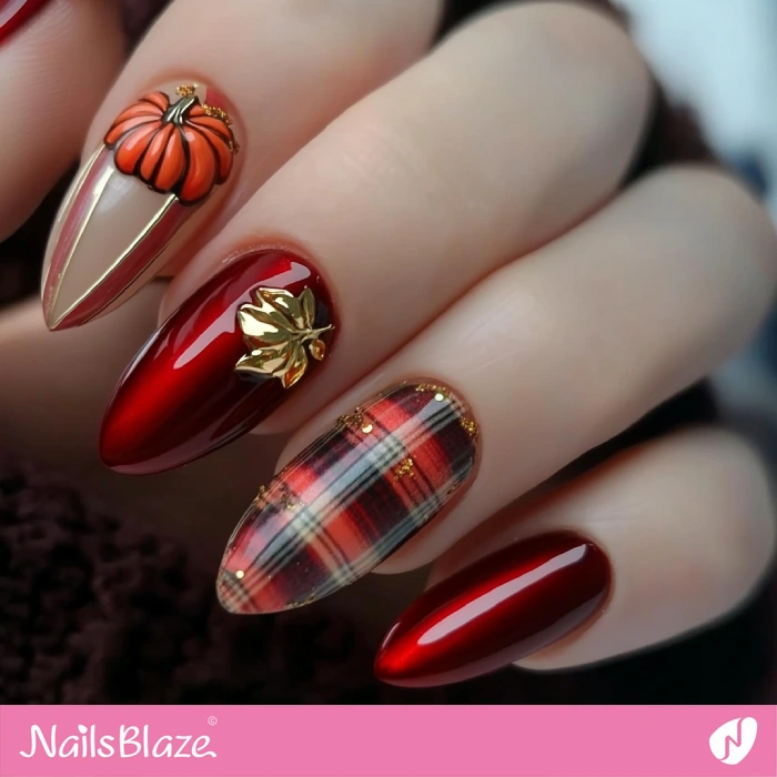 Pumpkin for Elegant Red Nails | Thanksgiving Pumpkin Nails - NB6214