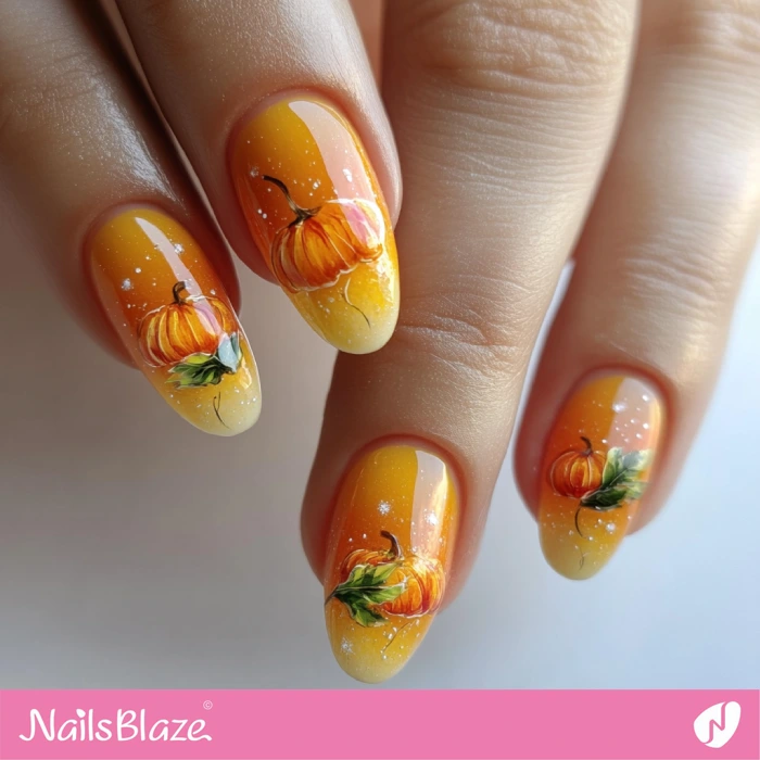 Orange Nails with Pumpkin | Thanksgiving Pumpkin Nails - NB6215