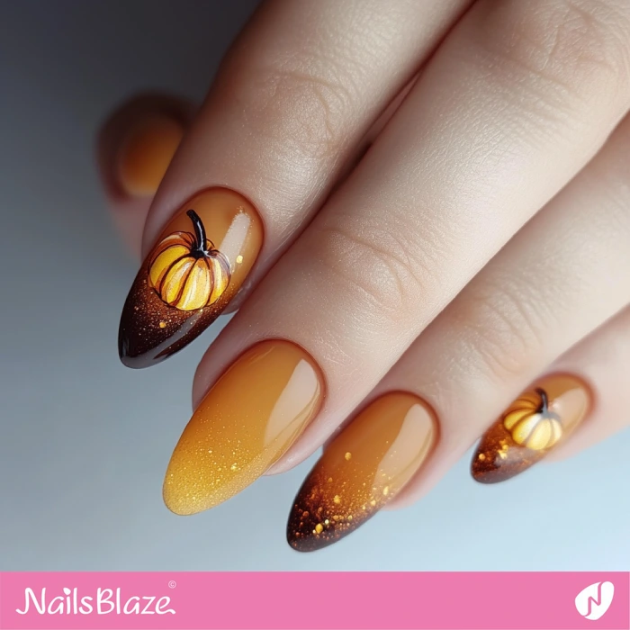 Subtle Speckle Ombre Nails with Pumpkin | Thanksgiving Pumpkin Nails - NB6220