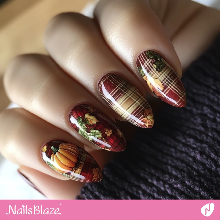 Retro Fall Nails with Pumpkin | Thanksgiving Pumpkin Nails - NB6221