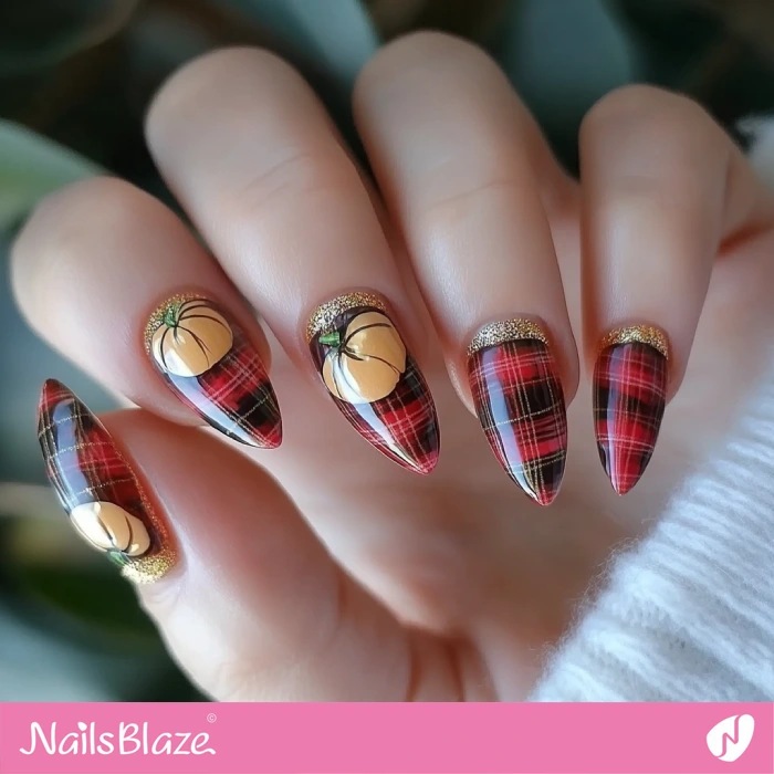 Reverse French Nails with Pumpkins | Thanksgiving Pumpkin Nails - NB6223