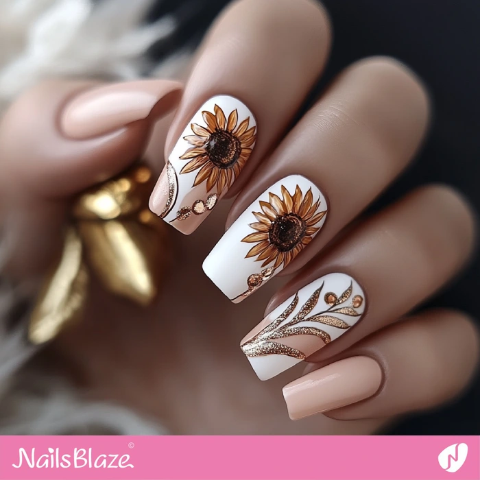 Embellished Nails with Sunflowers | Thanksgiving Sunflower Nails - NB6244