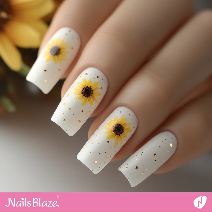 Cute and Simple Sunflower Nails Design | Thanksgiving Sunflower Nails - NB6246