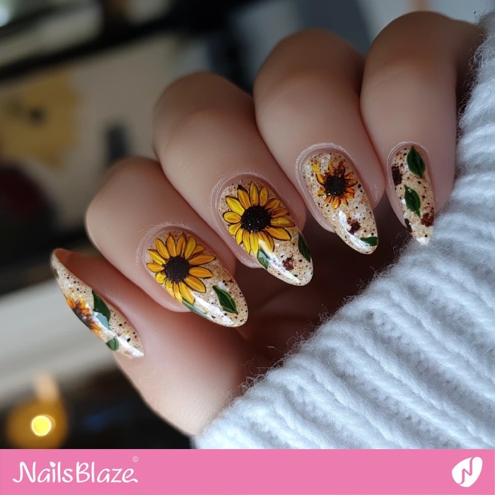 Subtle Speckle Sunflower Nails | Thanksgiving Sunflower Nails - NB6247