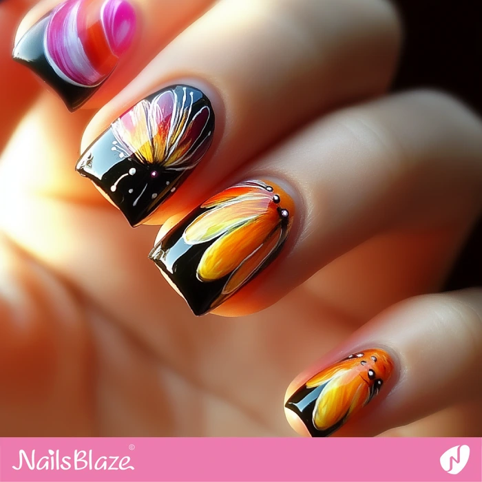 Short Nails Turkey Feather Design | Thanksgiving Turkey Nails - NB6345