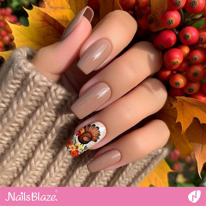 Brown Nails with Turkey | Thanksgiving Turkey Nails - NB6259