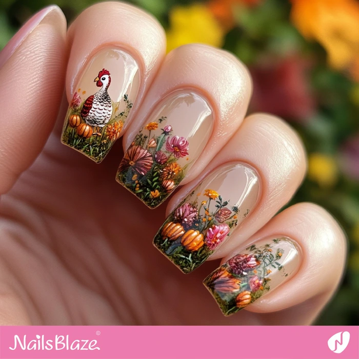 Thanksgiving Retro Nails with Turkey | Thanksgiving Turkey Nails - NB6263