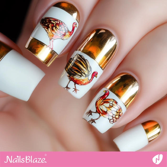 Color Blocking Nails Turkey Design | Thanksgiving Turkey Nails - NB6342