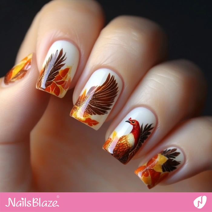 Short Nails Turkey Design | Thanksgiving Turkey Nails - NB6251