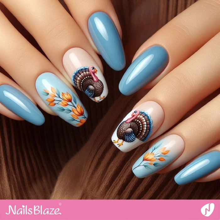 Turkey Nails in Blue | Thanksgiving Turkey Nails - NB6253