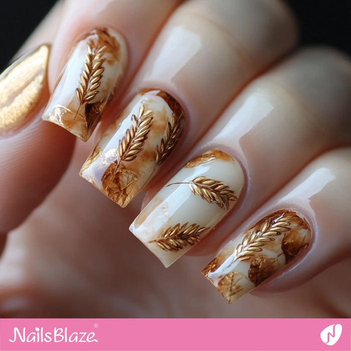 Gold and Brown Wheat Nails | Thanksgiving Wheat Nails - NB6281