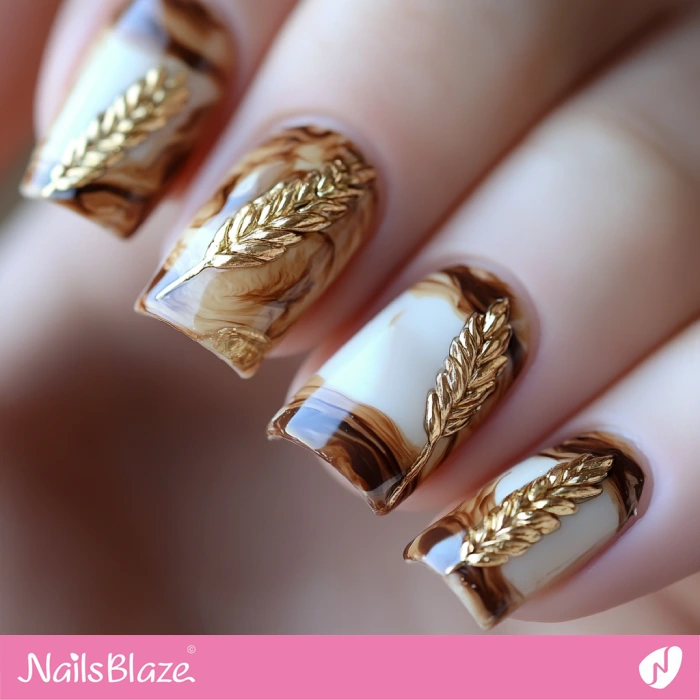 3D Wheat Design for Marble Nails | Thanksgiving Wheat Nails - NB6292