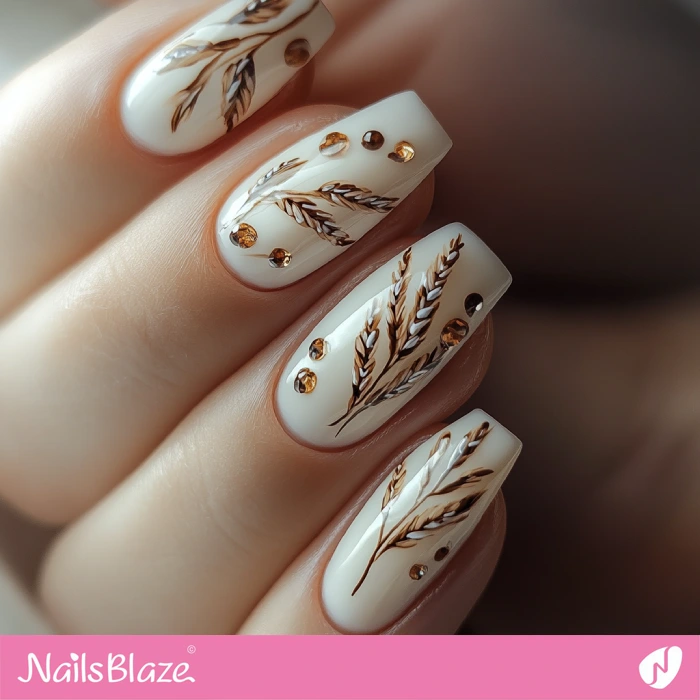 Wheat Nails Rhinestone Design | Thanksgiving Wheat Nails - NB6295