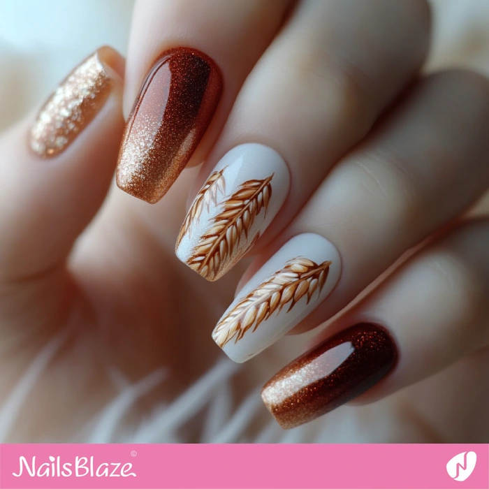 Wheat Accents for Bling Nails | Thanksgiving Wheat Nails - NB6296