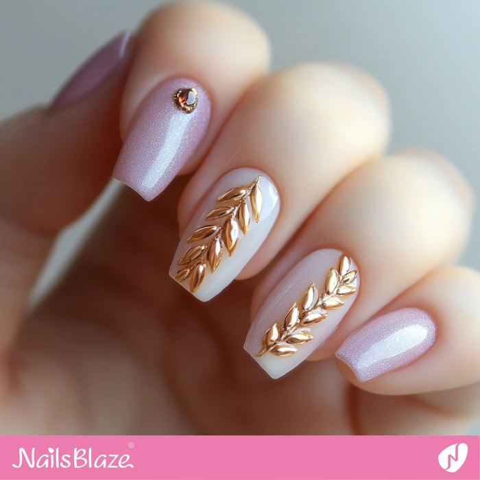 Purple Nails with 3D Wheat | Thanksgiving Wheat Nails - NB6297