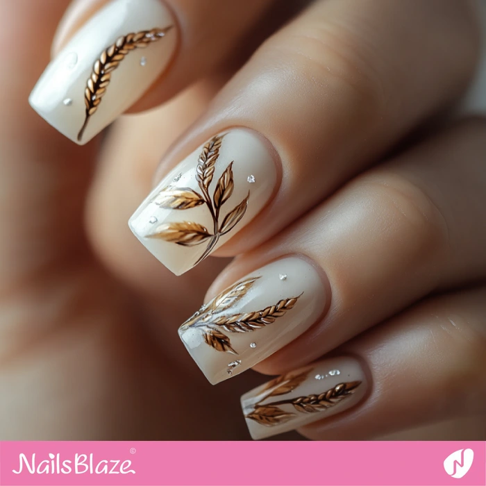 Brown Wheat Painting on Nails | Thanksgiving Wheat Nails - NB6298