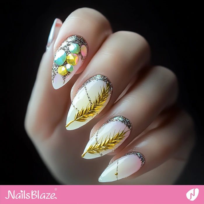 Wheat Nails with Embellishment | Thanksgiving Wheat Nails - NB6299