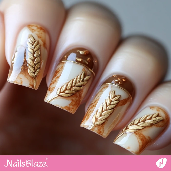 Reverse French Wheat Nails | Thanksgiving Wheat Nails - NB6300