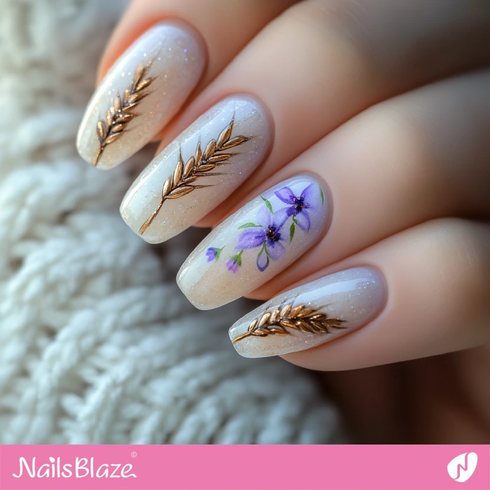 Classy Shimmer Nails with Wheat | Thanksgiving Wheat Nails - NB6302