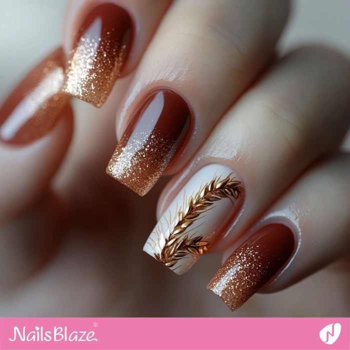 Wheat Accent for Glitter Tip Nails | Thanksgiving Wheat Nails - NB6304