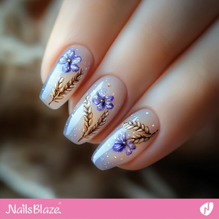 Wheat and Flower Nails Design | Thanksgiving Wheat Nails - NB6305