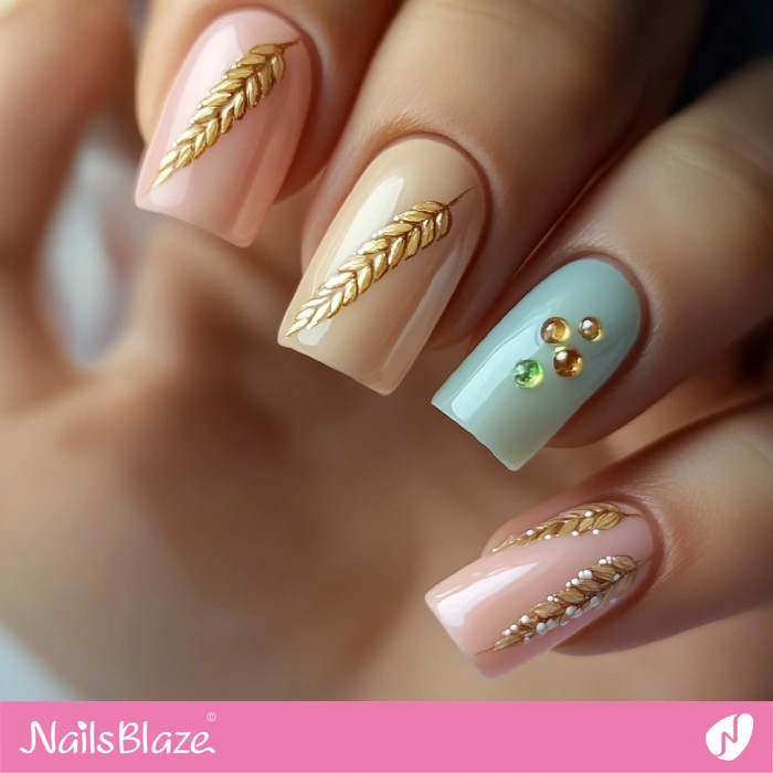 Wheat Painting for Short Square Nails | Thanksgiving Wheat Nails - NB6306