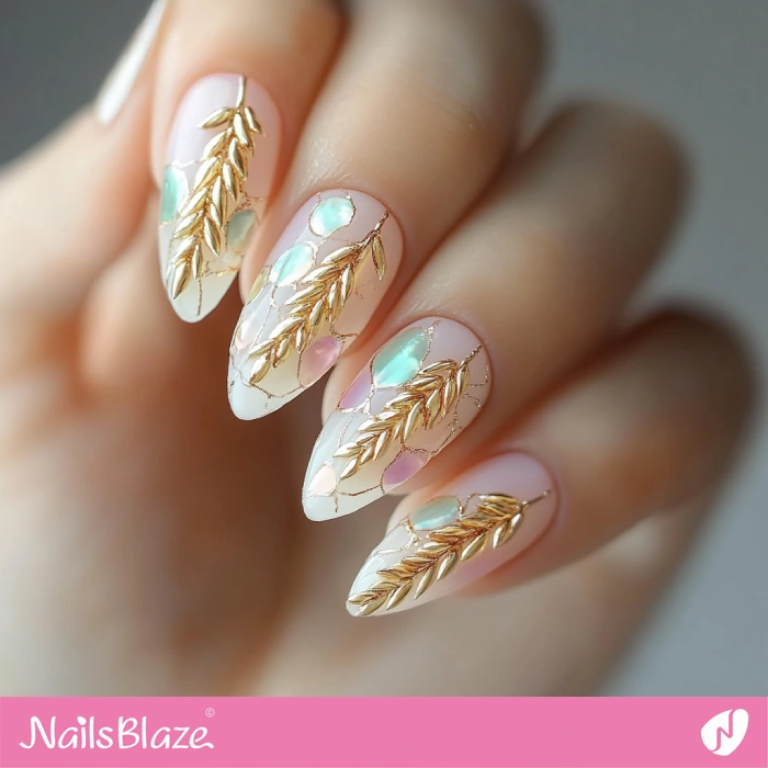 Fashionable Nails for Thanksgiving with Wheat Design | Thanksgiving Wheat Nails - NB6285