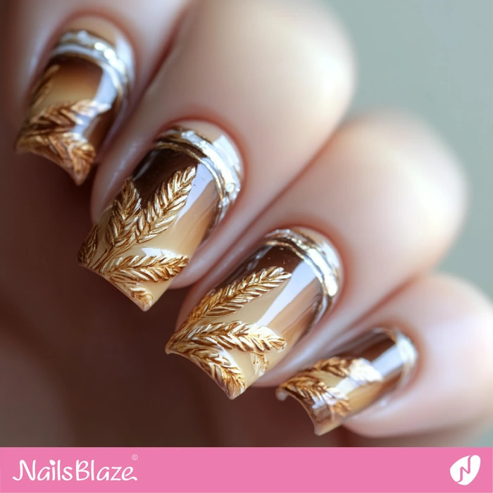 Wheat Design for Brown Ombre Nails | Thanksgiving Wheat Nails - NB6286