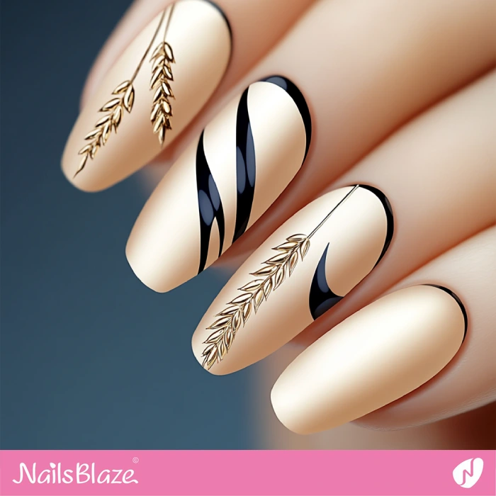 Classy Matte Nails Wheat Design | Thanksgiving Wheat Nails - NB6287