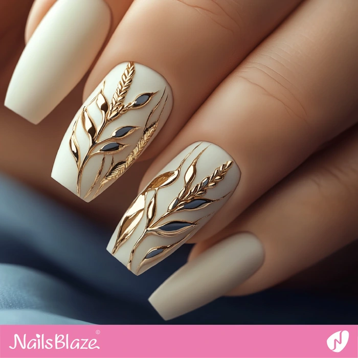 Luxury 3D Golden Wheat Nail Art | Thanksgiving Wheat Nails - NB6288