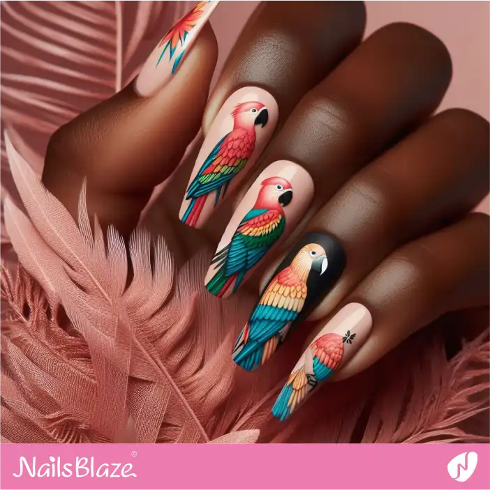 Tropical Parrots on Pink Nail Design|Tropical-NB-D-498