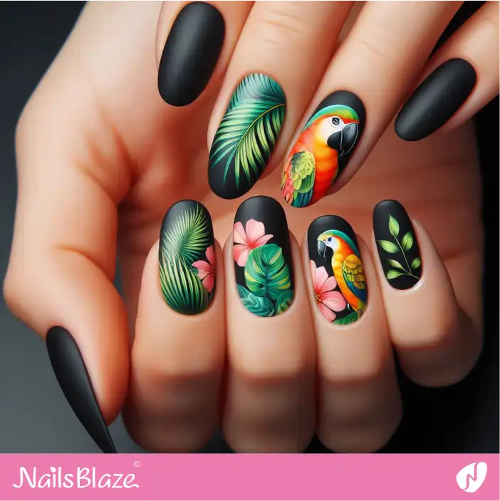 Tropical Parrots with Nature-inspired Details Nail Design|Tropical-NB-D-503
